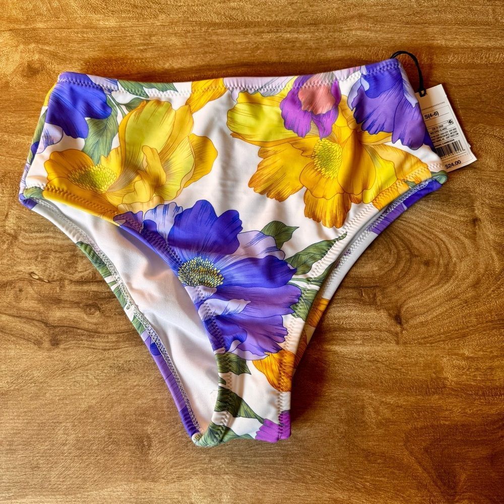 Shade & Shore Floral Print Size Small High Waist Cheeky Bikini Bottom NEW